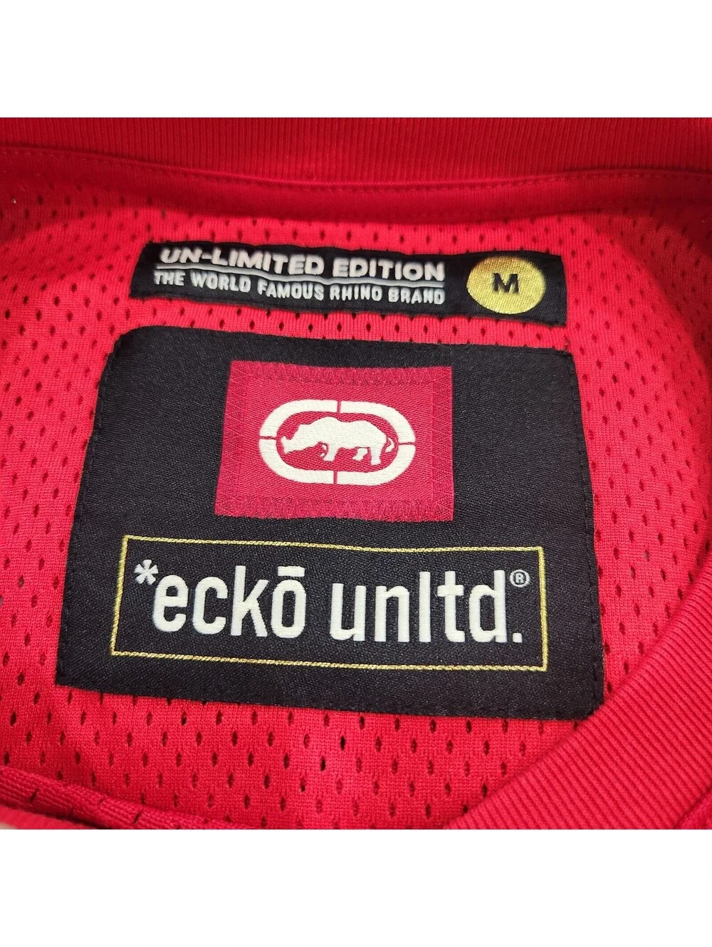 ECKO UNLTD Mesh Jersey T Shirt Mens Medium Red Streetwear Graphic Rhino Y2K NWT